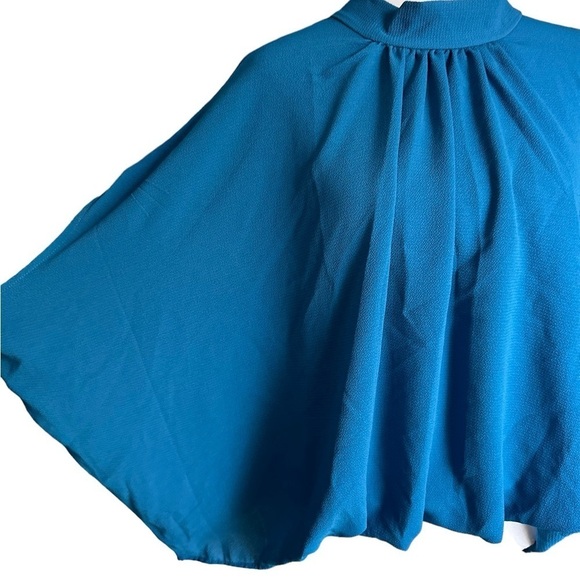 The Line of Style Blue Batwing Sleeve Collar Tie Back Size Small - Picture 8 of 17